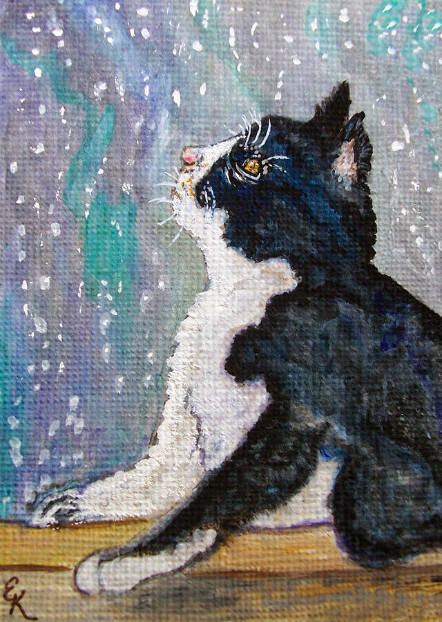 Kitten in the window Painting by Ella Kaye Dickey