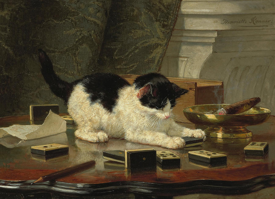Kittens Game Painting by Henriette Ronner-Knip