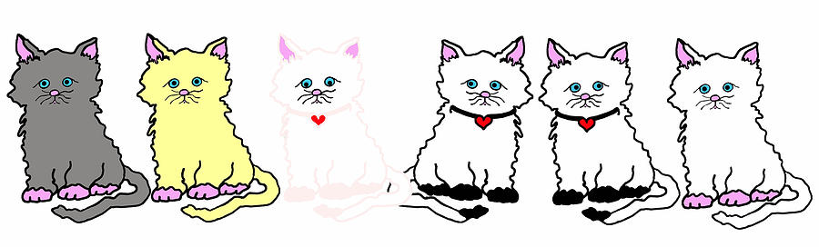 Kitties In A Row Drawing by Rachel Lowry