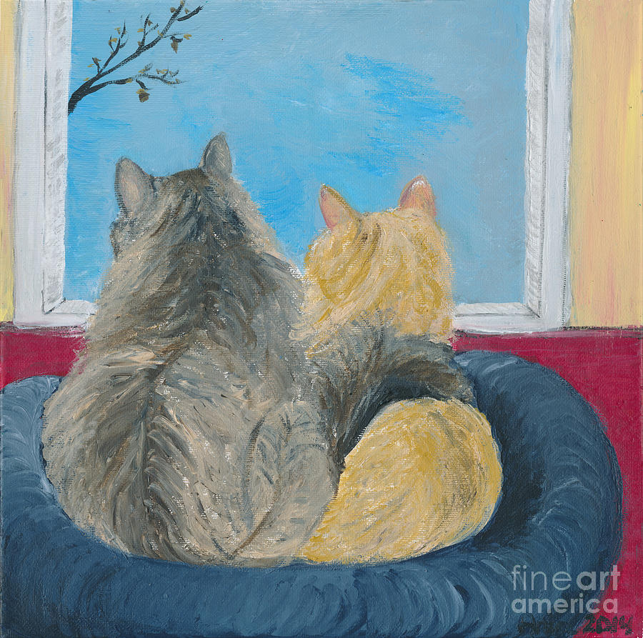 Kitties in the Window Painting by Ania M Milo