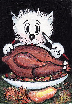 Kitty Loves Thankgiving Painting by Joyce Gebauer