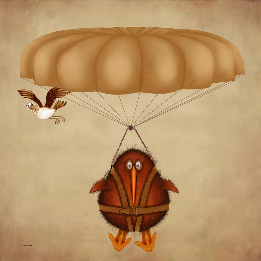 Kiwi bird Kev parachuting Digital Art by Marlene Watson