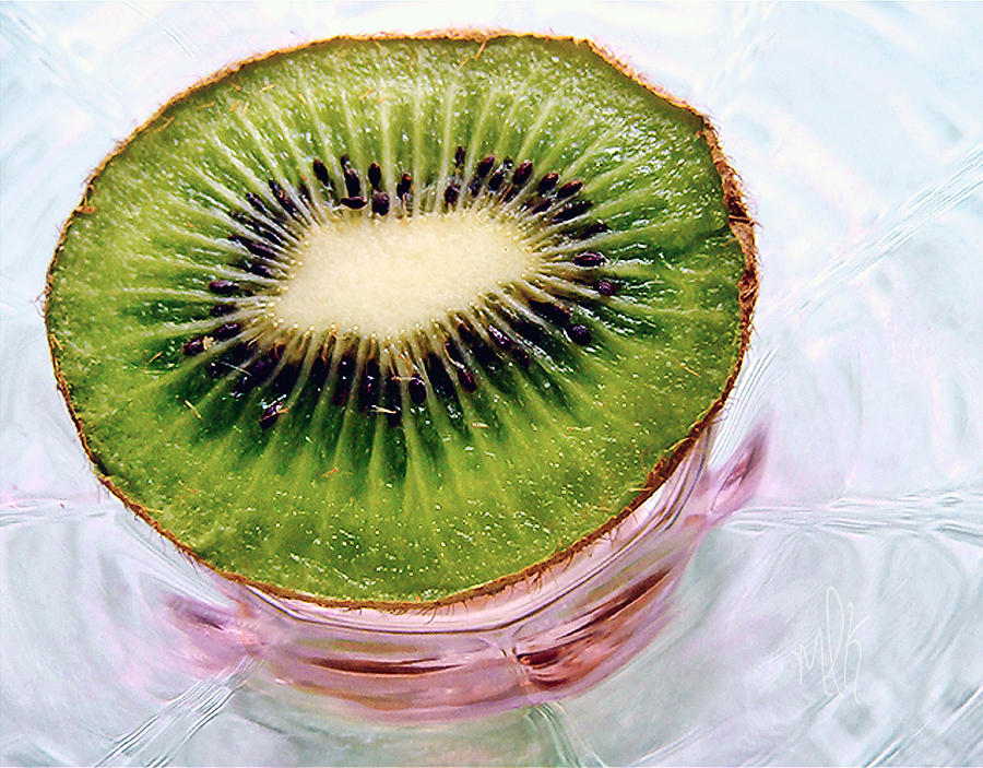 Kiwi Photograph - Kiwi Fruit on a Pink and Blue Glass Plate by Louise Kumpf