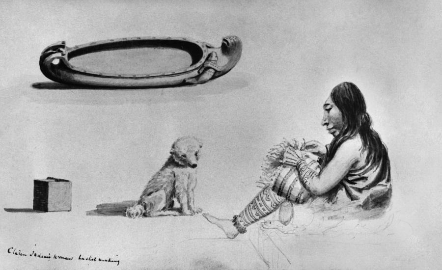 Klallam Weaver And Bowl Drawing by Granger Klallam Weaver And Bowl Drawing by Granger