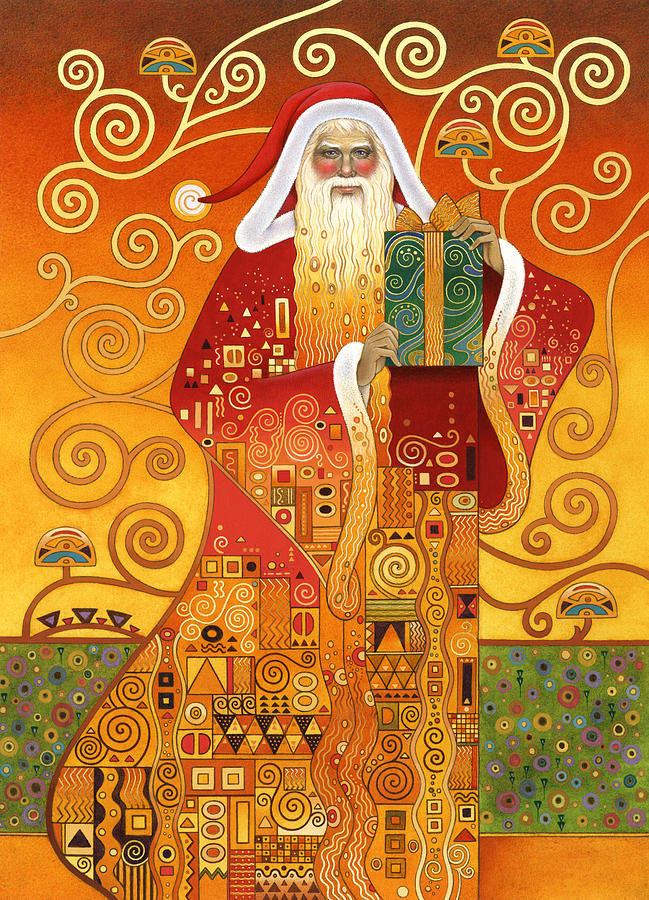 Bear Painting - Klimt Santa by Carol Lawson