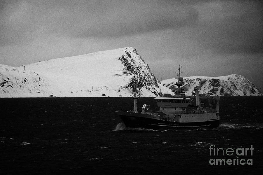 Winter Photograph - Km Ostervold Purse Seiner Pelagic Trawler Fishing Vessel In Rough Seas In Northern Norway Europe by Joe Fox