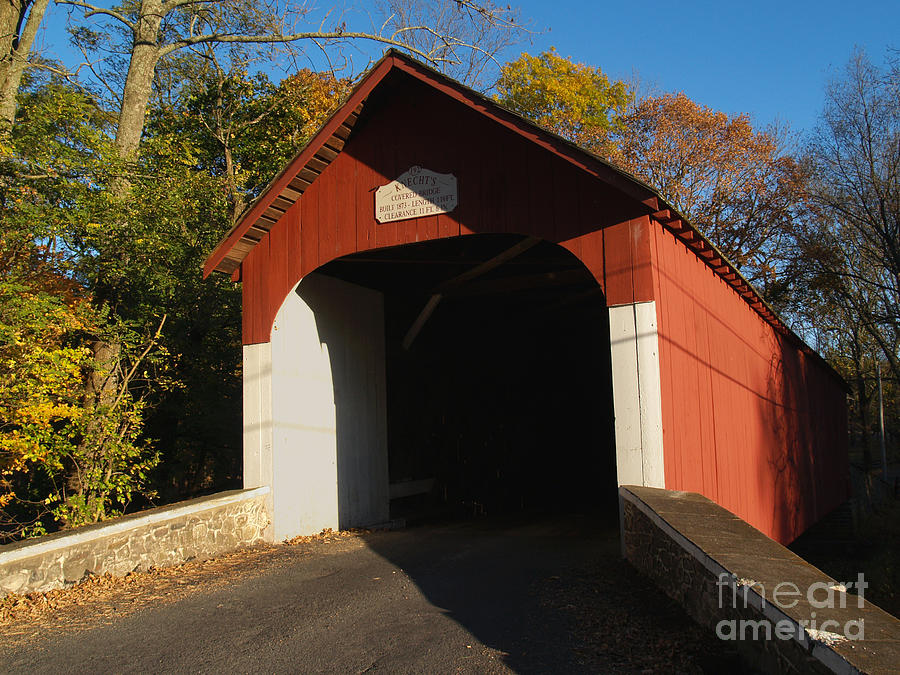 Architecture Photograph - Knechts Covered Bridge in October in Bucks County PA by Anna Lisa Yoder