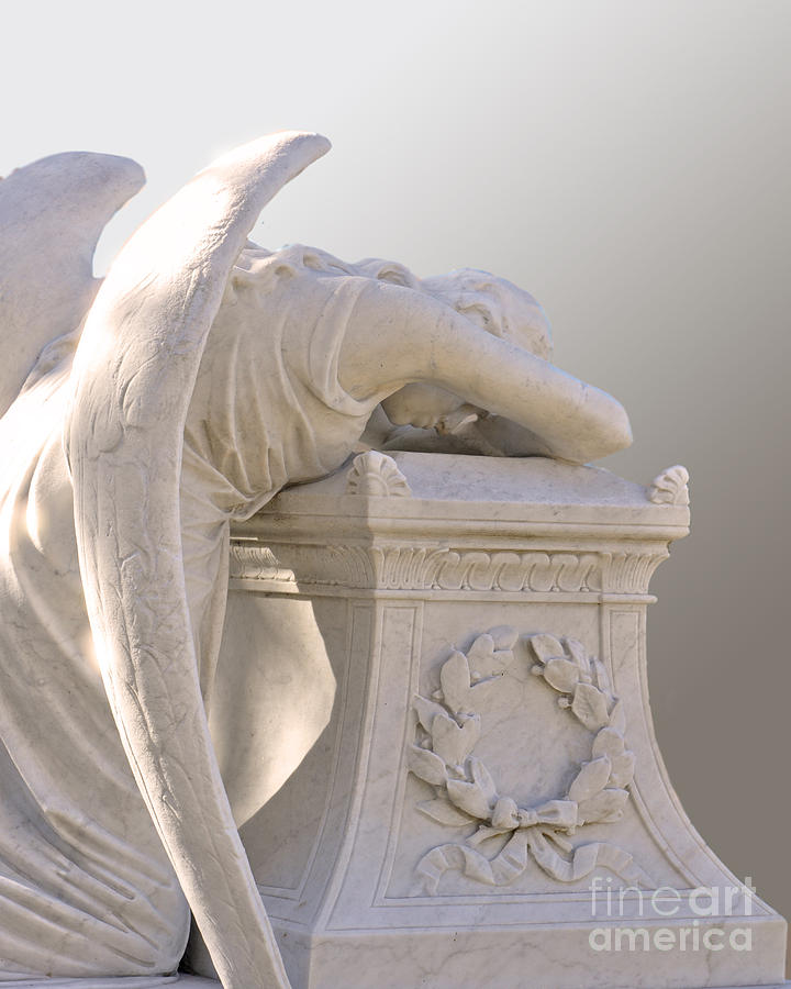 Statue Photograph - Kneeling Angel by Josephine Cohn