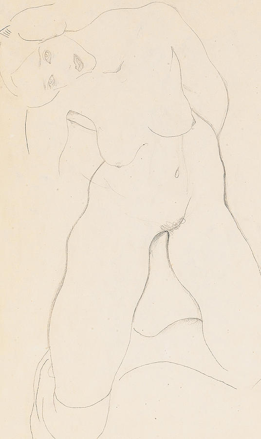 Egon Schiele Drawing - Kneeling female nude by Egon Schiele