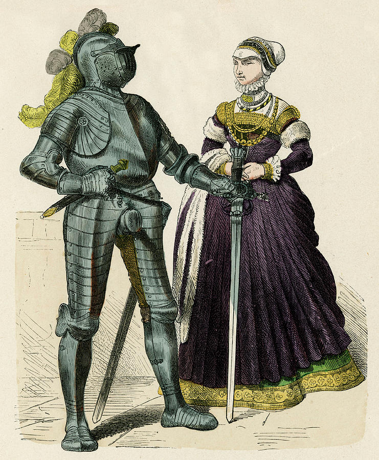 Knight In Armour And His Lady Drawing by Mary Evans Picture Library ...