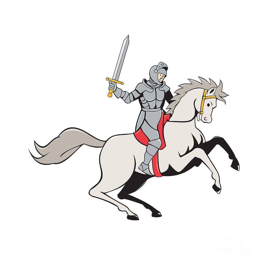 Knight Riding Horse Sword Cartoon Digital Art by Aloysius Patrimonio -  Pixels