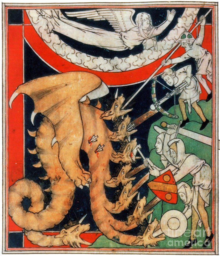 Dragon Photograph - Knights Battle Eight-headed Dragon 1313 by Photo Researchers