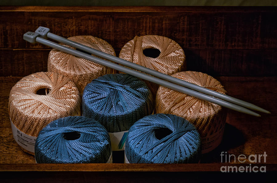 Knitting yarn in a wooden box Photograph by Les Palenik
