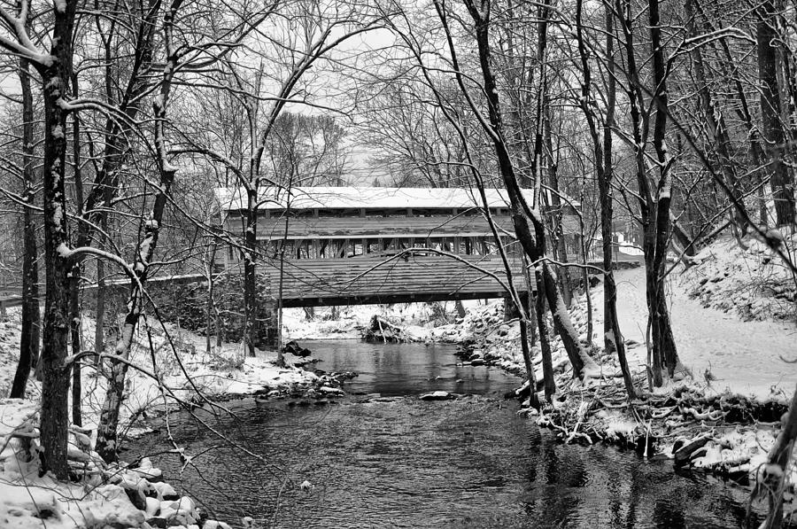 Bridge Photograph - Knox Covered Bridge Valley Forge in Black and White by Bill Cannon