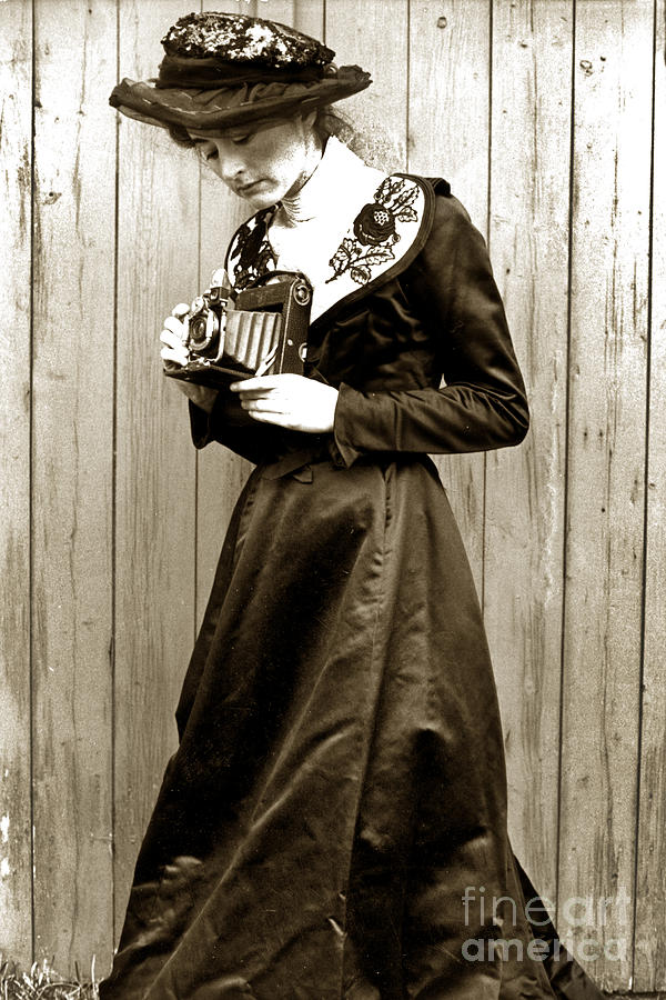 Vintage Photograph - Kodak Girl with a Folding Camera circa 1918 by Monterey County Historical Society