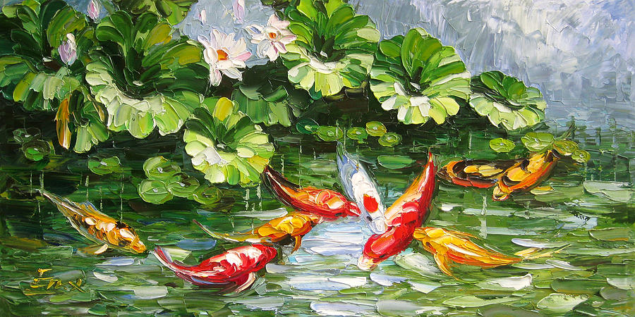 Koi Painting - Koi And Lotus by May ZHOU