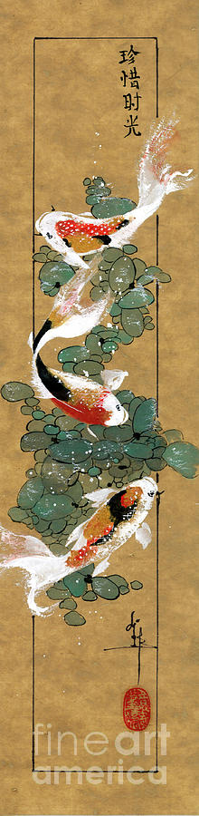 Koi and River Stones - C258 #1 Painting by Linda Smith