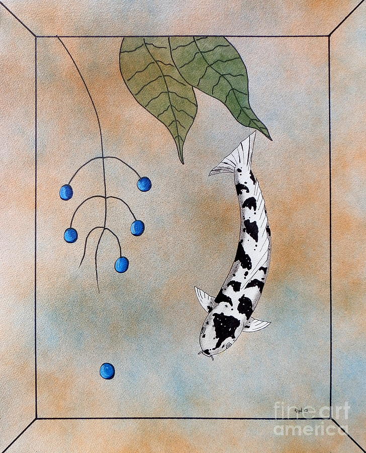 Koi Painting - Koi Bekko Blue painting by Gordon Lavender