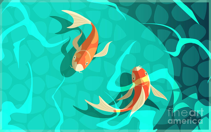 Symbol Digital Art - Koi Carp Japanese Symbol Of Luck by Macrovector Symbol Digital Art - Koi Carp Japanese Symbol Of Luck by Macrovector