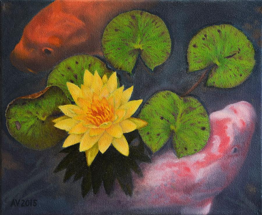 Koi Fish and the Water Lily Painting by Alex Vishnevsky