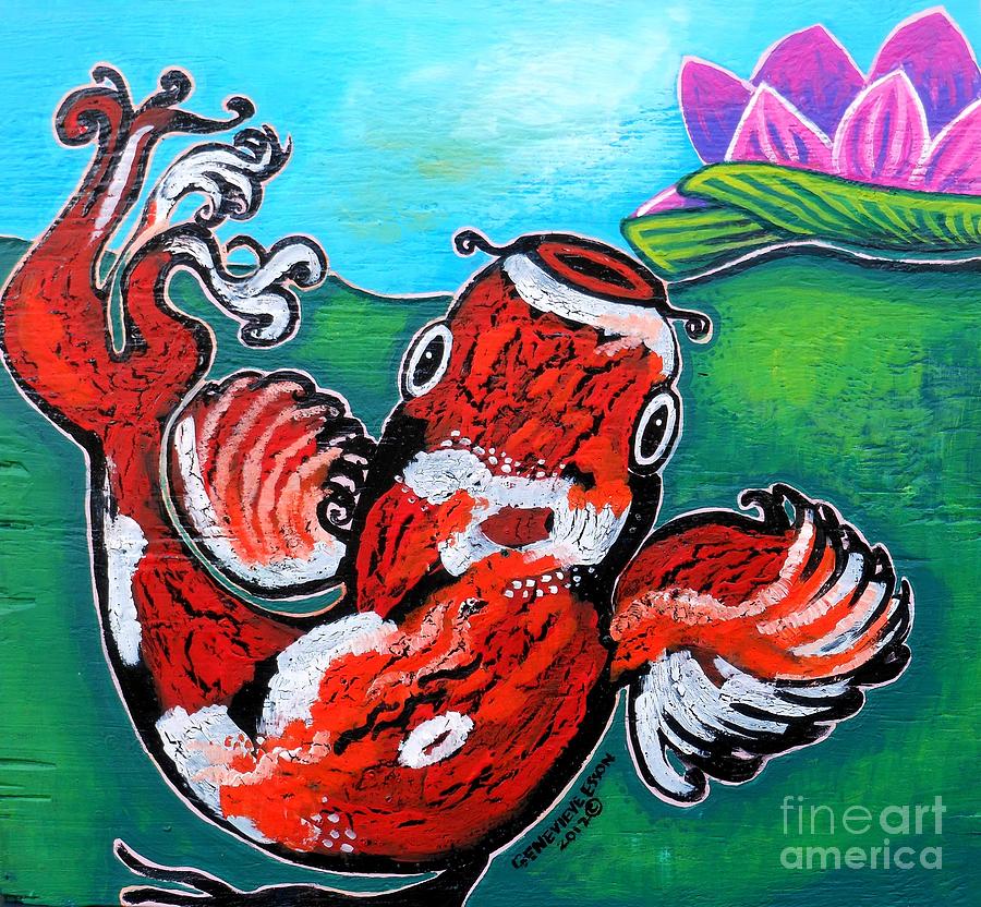 Fish Painting - Koi Fish and Water Lily by Genevieve Esson