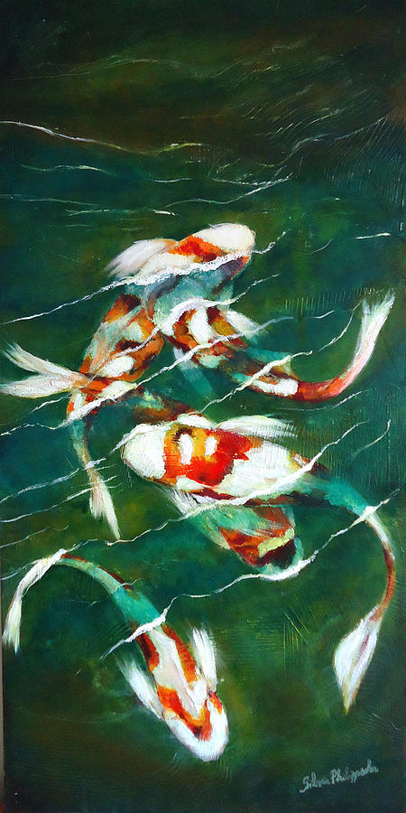 Koi Fish in the pond Painting by Silvia Philippsohn