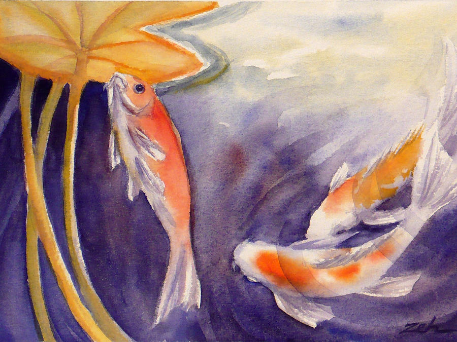 Koi in a Lily Pond 11 Painting by Janet Zeh