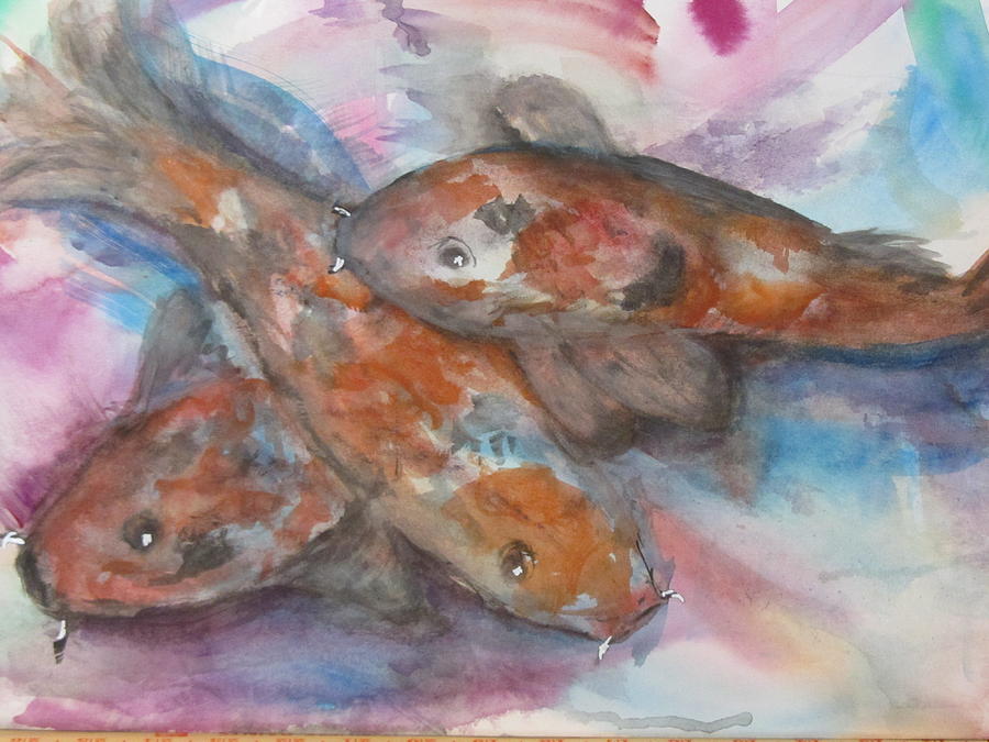 Koi in a Pond Painting by Lucille  Valentino