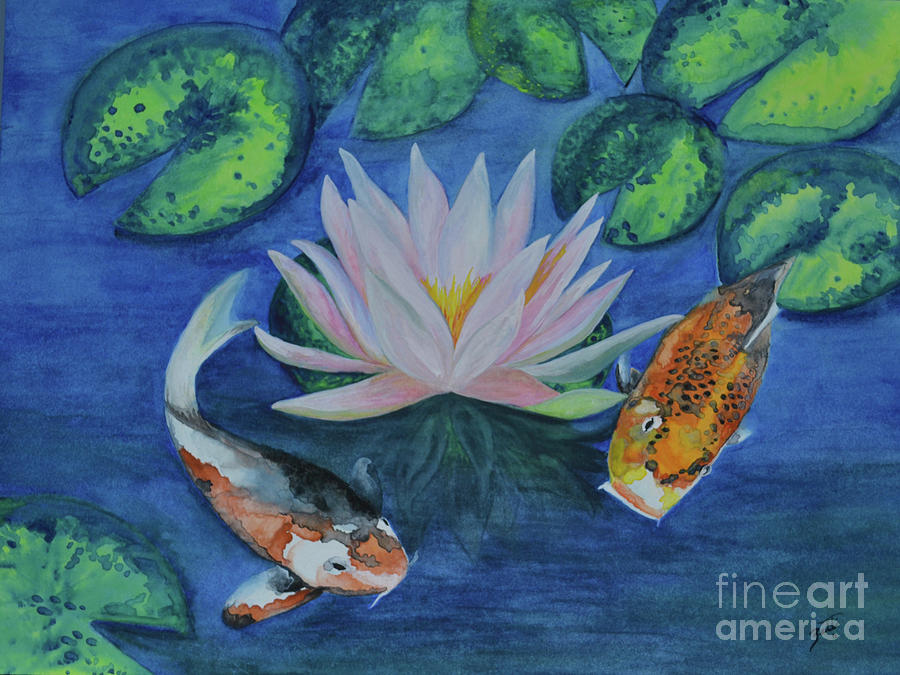 Koi in the Lily Pond Painting by Suzette Kallen