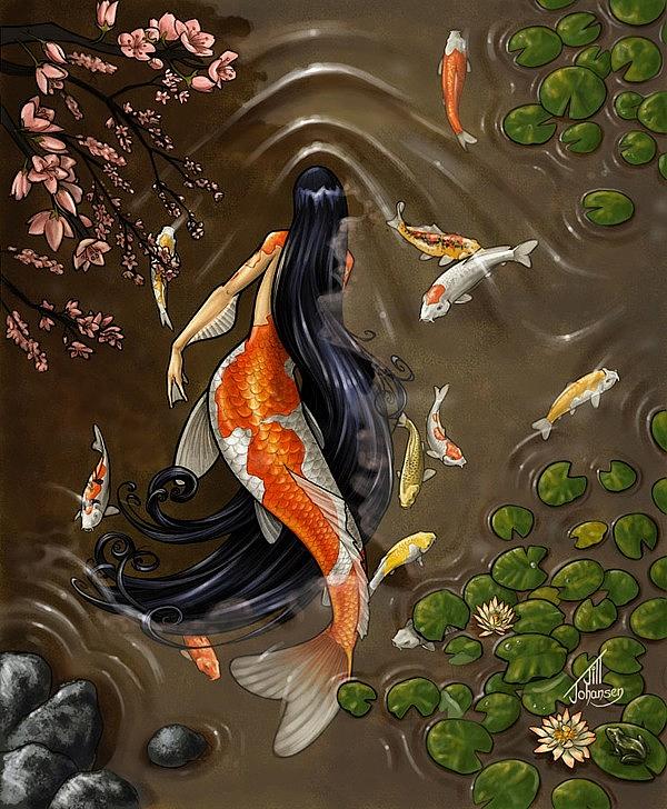 Koi Mermaid Painting by Tian Chen - Fine Art America