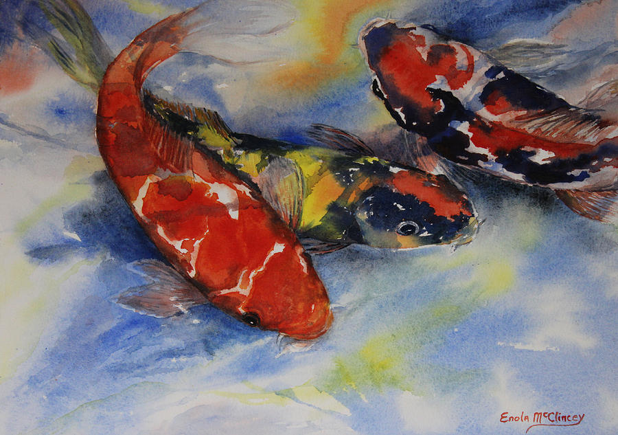 Watercolor Paintings Painting - Koi Party by Enola McClincey Watercolor Paintings Painting - Koi Party by Enola McClincey