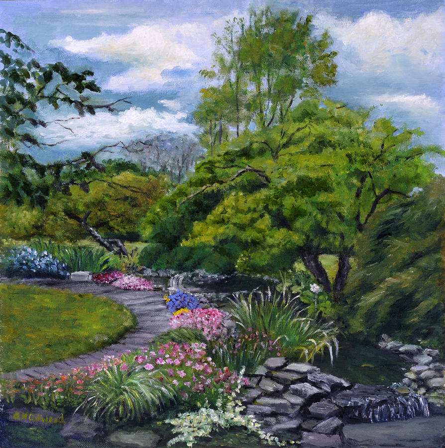 Koi Pond at Pearl S. Buck  Painting by Aurelia Nieves-Callwood