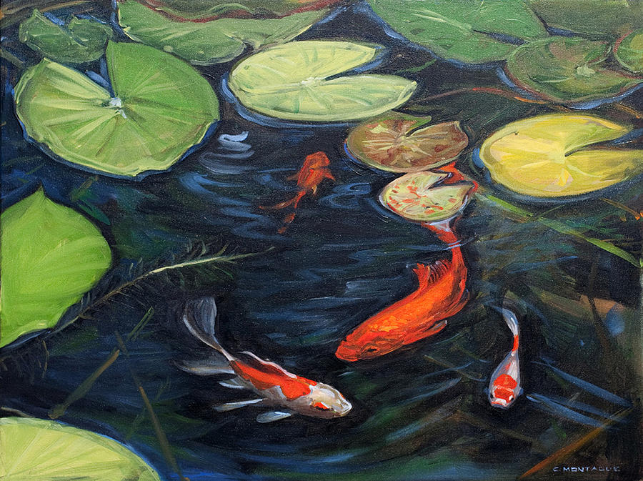 Nature Painting - Koi Pond Water Lilies by Christine Montague