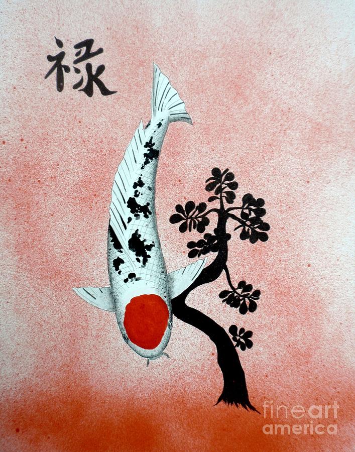 Ikebana Painting - Lucky Koi Tancho Chinese Jade prosperity painting by Gordon Lavender