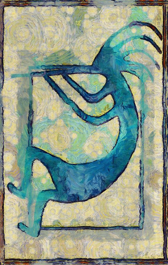Kokopelli In Blue and Brown Digital Art by Shannon Story