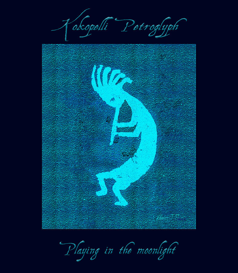 Kokopelli Petroglyph - Playing in the moonlight Digital Art by Robert J Sadler