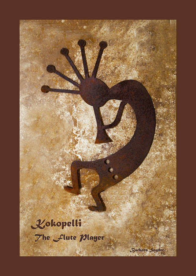Music Painting - Kokopelli The Flute Player Duvet by Barbara Snyder