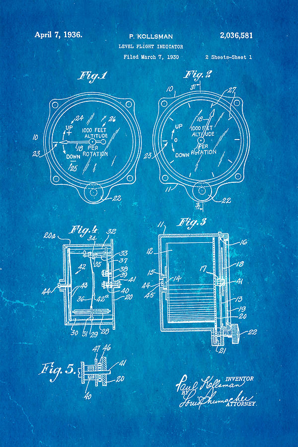 Kollsman Altimeter Patent Art 1936 Blueprint Photograph By Ian Monk