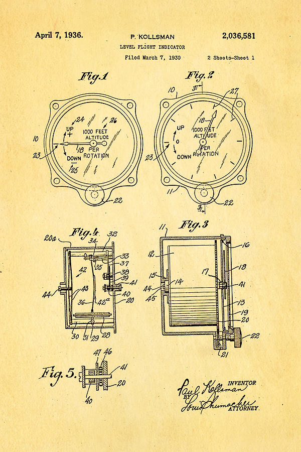 Vintage Photograph - Kollsman Altimeter Patent Art 1936 by Ian Monk