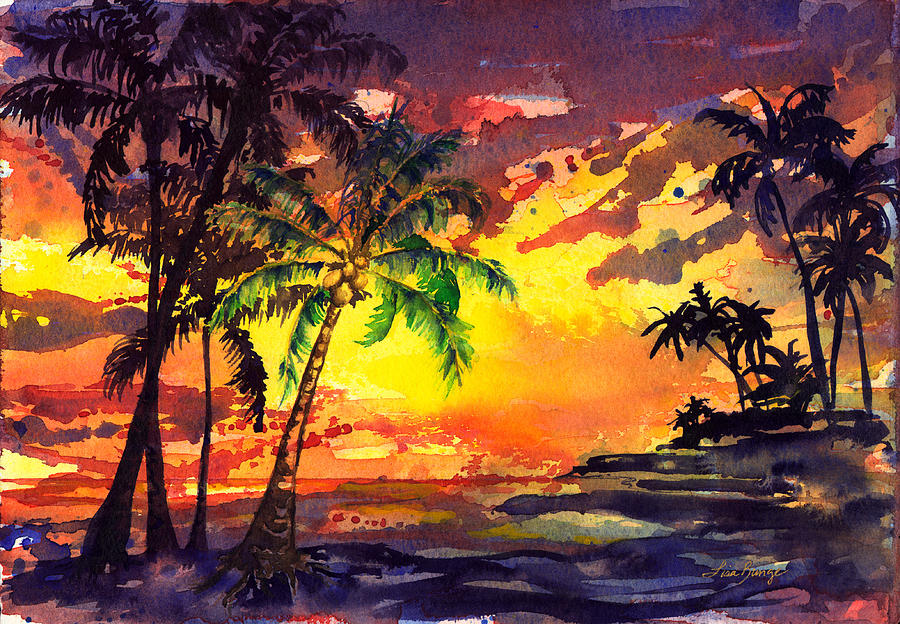 Sunset Painting - Kona Sunset by Lisa Bunge