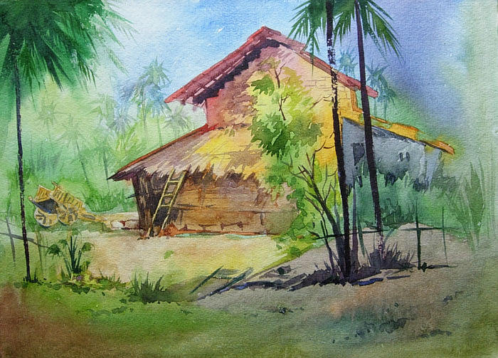Landscape Painting - Konkan House1 by Deepali Sagade Landscape Painting - Konkan House1 by Deepali Sagade