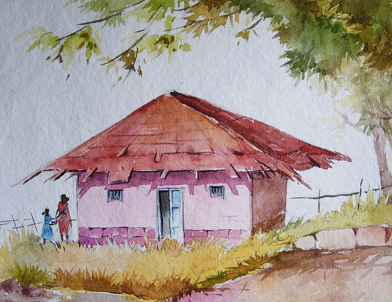 Landscape Painting - Konkan House2 by Deepali Sagade Landscape Painting - Konkan House2 by Deepali Sagade