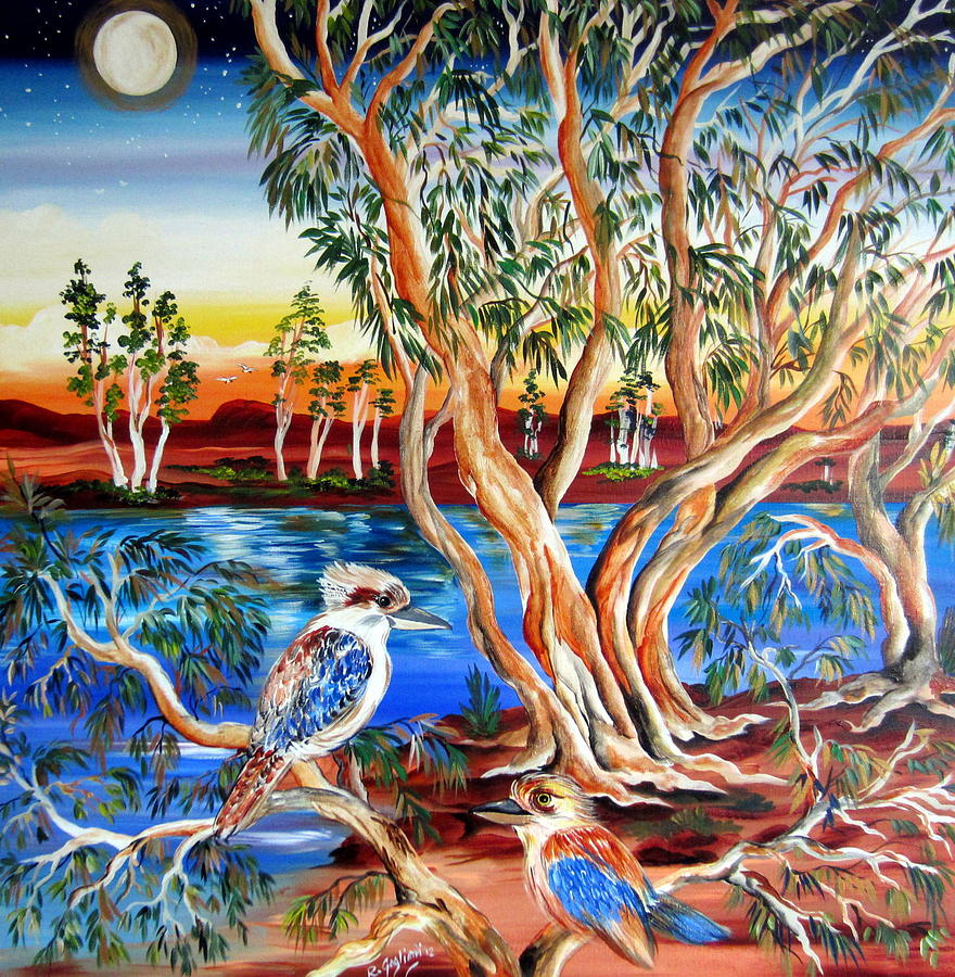 Kookaburra In The Moonshine Painting by Roberto Gagliardi