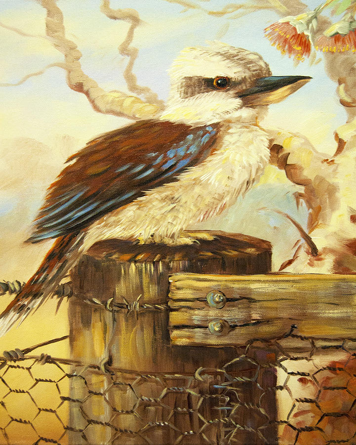 Wildlife Painting - Kookaburra On Fence by Glen Johnson