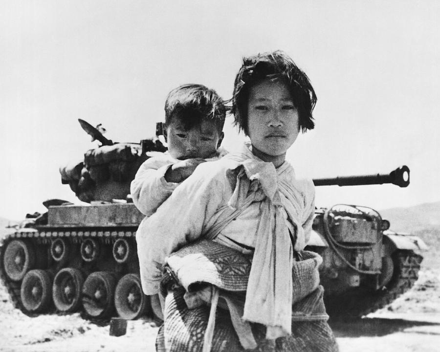 Black And White Photograph - Korean Refugee Girl by Underwood Archives
