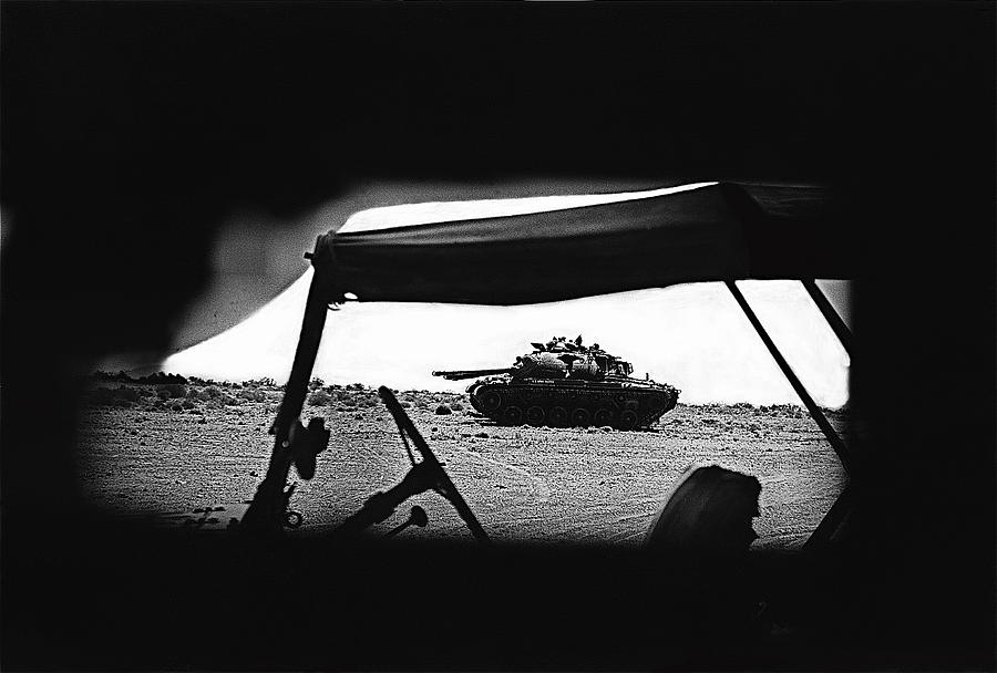 Korean War vintage tank WW2  jeep Army Summer camp death valley California 1968 black and white Photograph by David Lee Guss