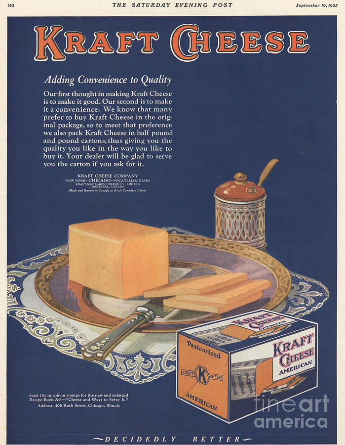 Adverts Drawing - Kraft 1925 1920s Usa Cheese by The Advertising Archives