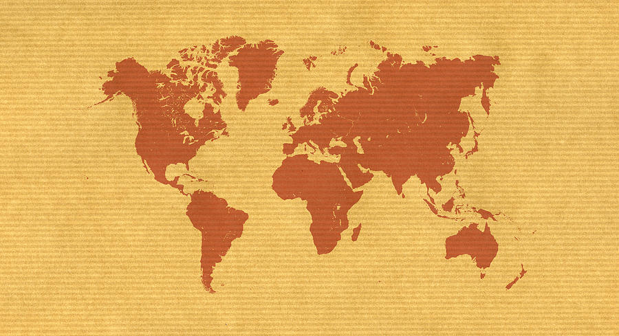 Kraft Paper World Map Digital Art By Hakon Soreide