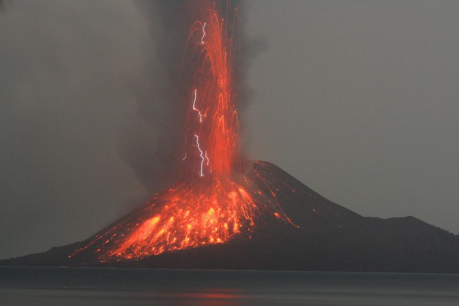 Krakatoa Volcano Erupts Photograph by by Mike Lyvers
