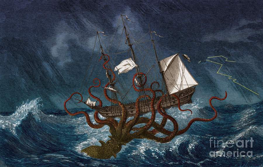 Kraken Attacking Ship, 1700 Photograph by Science Source